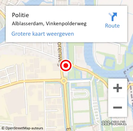 Locatie op kaart van de 112 melding: Politie Alblasserdam, Vinkenpolderweg op 8 mei 2024 14:58
