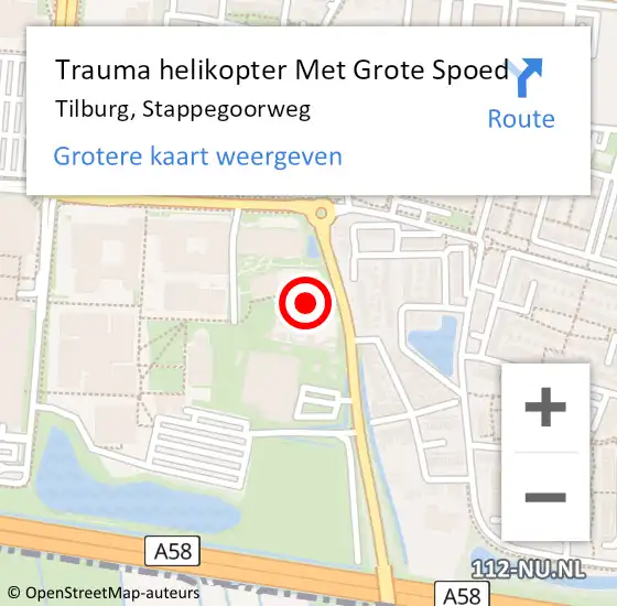 Locatie op kaart van de 112 melding: Trauma helikopter Met Grote Spoed Naar Tilburg, Stappegoorweg op 8 mei 2024 14:58
