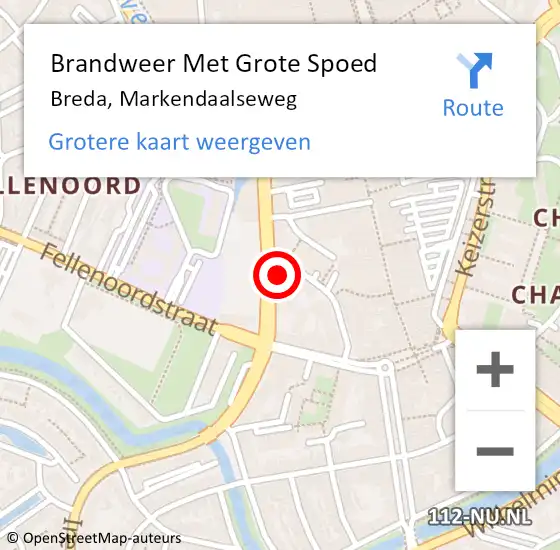 Locatie op kaart van de 112 melding: Brandweer Met Grote Spoed Naar Breda, Markendaalseweg op 8 mei 2024 14:59