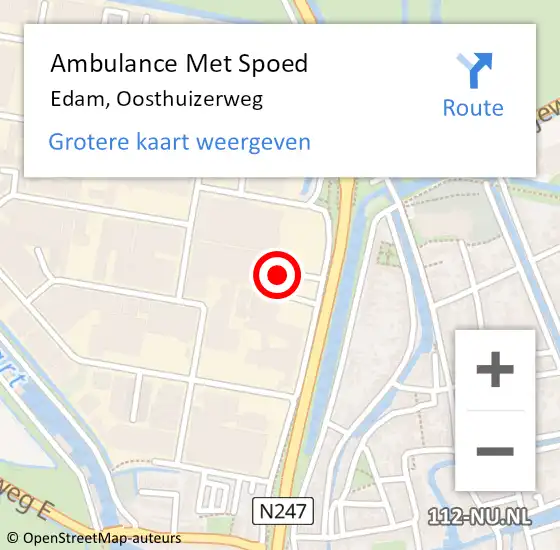 Locatie op kaart van de 112 melding: Ambulance Met Spoed Naar Edam, Oosthuizerweg op 8 mei 2024 14:59