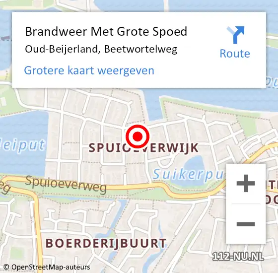 Locatie op kaart van de 112 melding: Brandweer Met Grote Spoed Naar Oud-Beijerland, Beetwortelweg op 8 mei 2024 15:01