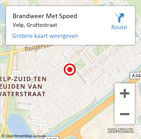 Locatie op kaart van de 112 melding: Brandweer Met Spoed Naar Velp, Gruttostraat op 8 mei 2024 15:03