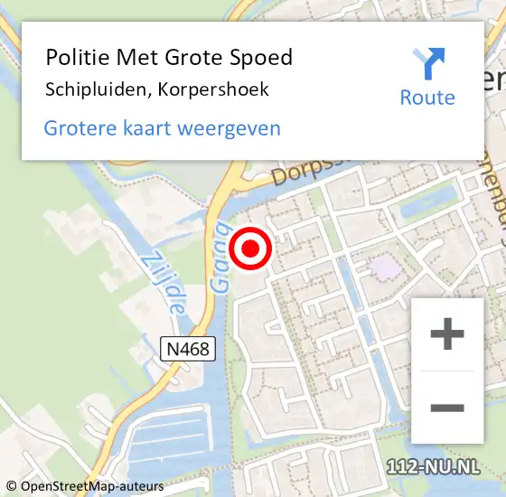 Locatie op kaart van de 112 melding: Politie Met Grote Spoed Naar Schipluiden, Korpershoek op 8 mei 2024 15:07