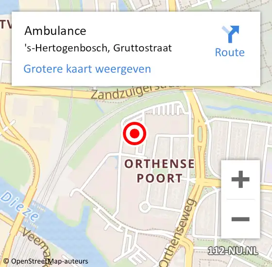 Locatie op kaart van de 112 melding: Ambulance 's-Hertogenbosch, Gruttostraat op 8 mei 2024 15:30