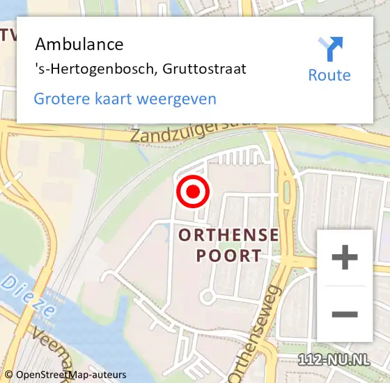 Locatie op kaart van de 112 melding: Ambulance 's-Hertogenbosch, Gruttostraat op 8 mei 2024 15:31