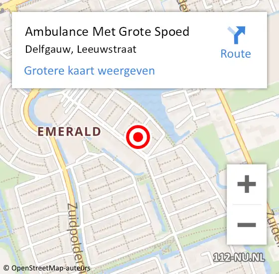 Locatie op kaart van de 112 melding: Ambulance Met Grote Spoed Naar Delfgauw, Leeuwstraat op 8 mei 2024 15:40