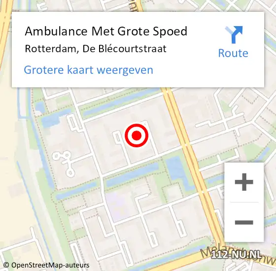 Locatie op kaart van de 112 melding: Ambulance Met Grote Spoed Naar Rotterdam, De Blécourtstraat op 8 mei 2024 15:52