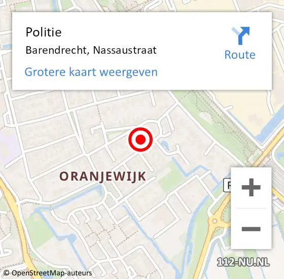 Locatie op kaart van de 112 melding: Politie Barendrecht, Nassaustraat op 8 mei 2024 16:02