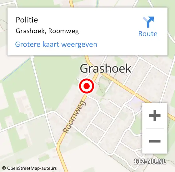Locatie op kaart van de 112 melding: Politie Grashoek, Roomweg op 8 mei 2024 16:04
