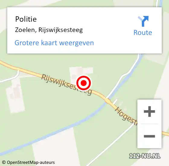 Locatie op kaart van de 112 melding: Politie Zoelen, Rijswijksesteeg op 8 mei 2024 16:04
