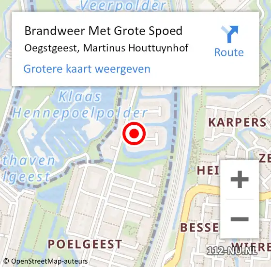 Locatie op kaart van de 112 melding: Brandweer Met Grote Spoed Naar Oegstgeest, Martinus Houttuynhof op 8 mei 2024 16:20