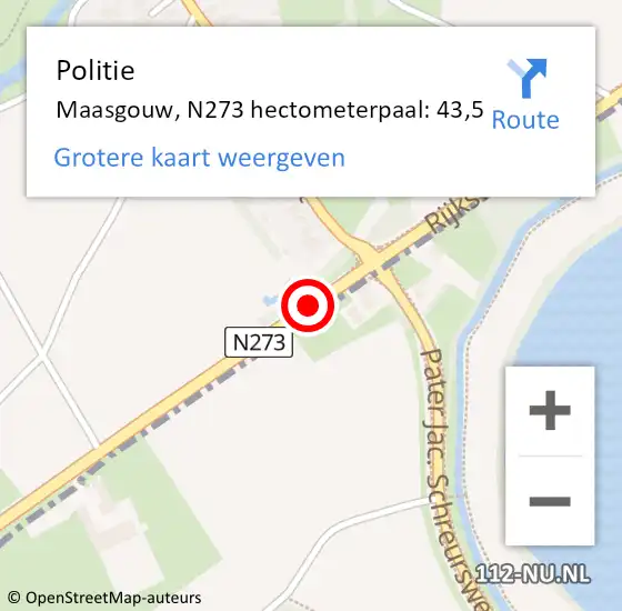 Locatie op kaart van de 112 melding: Politie Leudal, N273 hectometerpaal: 43,5 op 8 mei 2024 16:21