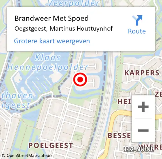 Locatie op kaart van de 112 melding: Brandweer Met Spoed Naar Oegstgeest, Martinus Houttuynhof op 8 mei 2024 16:25