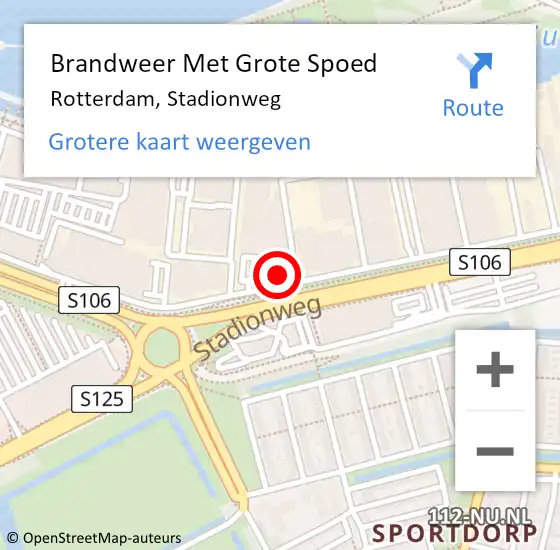 Locatie op kaart van de 112 melding: Brandweer Met Grote Spoed Naar Rotterdam, Stadionweg op 8 mei 2024 16:27
