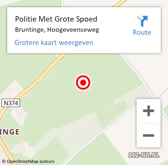 Locatie op kaart van de 112 melding: Politie Met Grote Spoed Naar Bruntinge, Hoogeveenseweg op 8 mei 2024 16:29