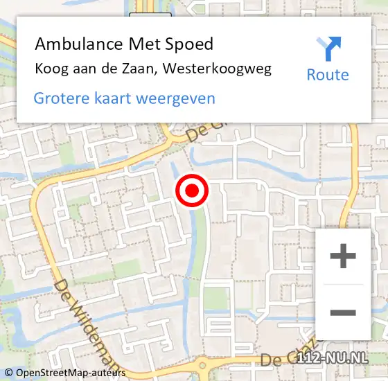 Locatie op kaart van de 112 melding: Ambulance Met Spoed Naar Koog aan de Zaan, Westerkoogweg op 8 mei 2024 16:34