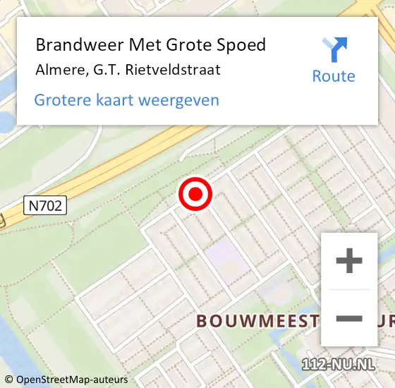 Locatie op kaart van de 112 melding: Brandweer Met Grote Spoed Naar Almere, G.T. Rietveldstraat op 8 mei 2024 17:00