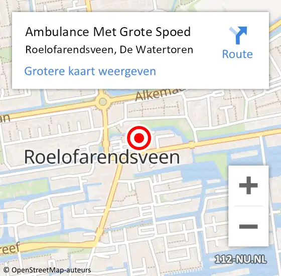 Locatie op kaart van de 112 melding: Ambulance Met Grote Spoed Naar Roelofarendsveen, De Watertoren op 8 mei 2024 17:04