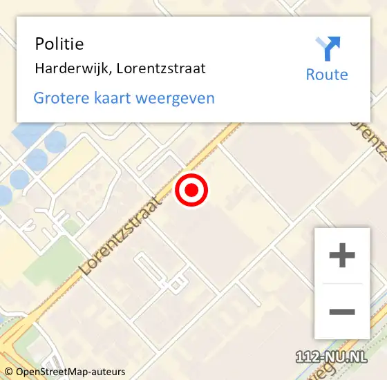 Locatie op kaart van de 112 melding: Politie Harderwijk, Lorentzstraat op 8 mei 2024 17:15