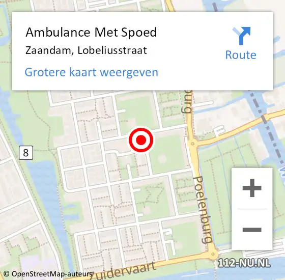 Locatie op kaart van de 112 melding: Ambulance Met Spoed Naar Zaandam, Lobeliusstraat op 8 mei 2024 17:53