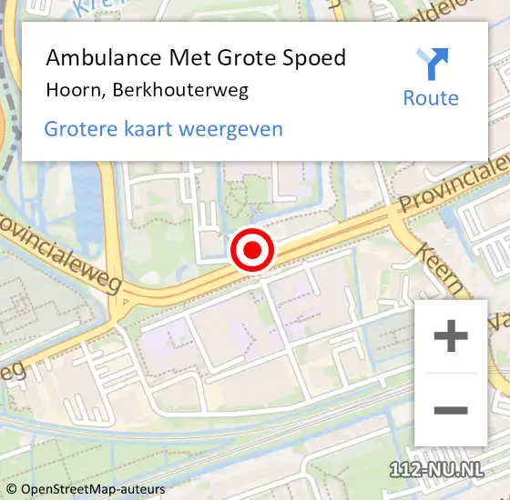 Locatie op kaart van de 112 melding: Ambulance Met Grote Spoed Naar Hoorn, Berkhouterweg op 8 mei 2024 17:57