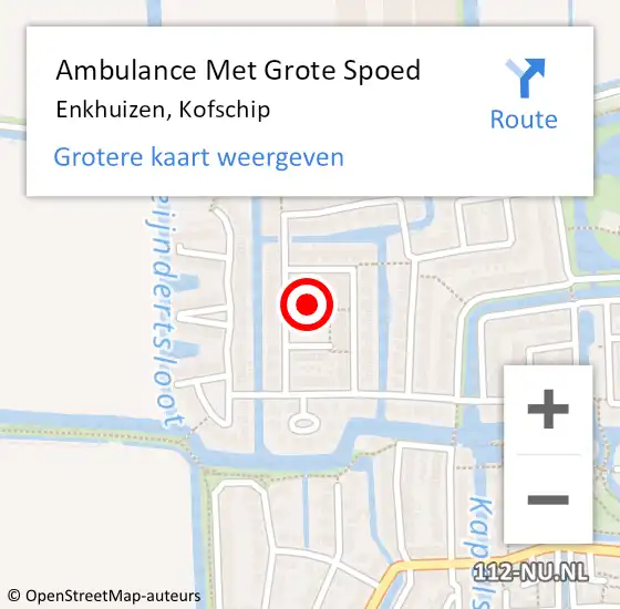 Locatie op kaart van de 112 melding: Ambulance Met Grote Spoed Naar Enkhuizen, Kofschip op 8 mei 2024 18:21