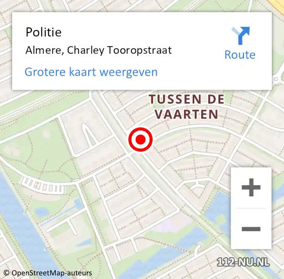 Locatie op kaart van de 112 melding: Politie Almere, Charley Tooropstraat op 8 mei 2024 18:31