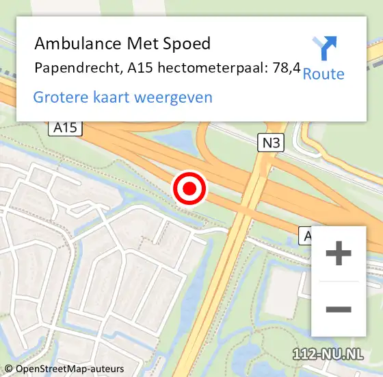 Locatie op kaart van de 112 melding: Ambulance Met Spoed Naar Papendrecht, A15 hectometerpaal: 78,4 op 8 mei 2024 18:40