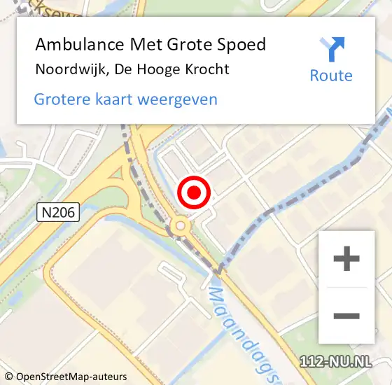 Locatie op kaart van de 112 melding: Ambulance Met Grote Spoed Naar Noordwijk, De Hooge Krocht op 8 mei 2024 18:45