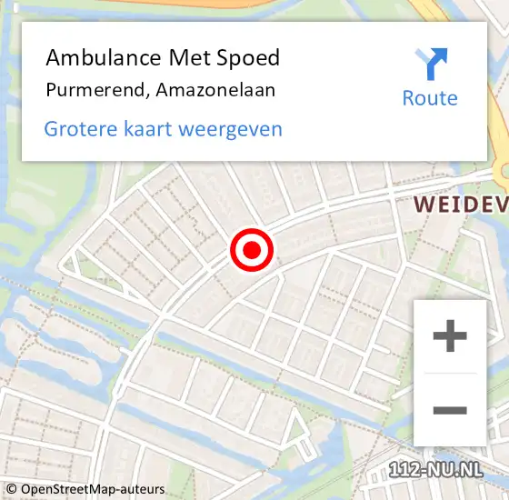 Locatie op kaart van de 112 melding: Ambulance Met Spoed Naar Purmerend, Amazonelaan op 8 mei 2024 19:04