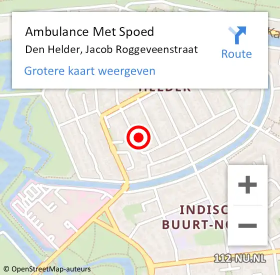Locatie op kaart van de 112 melding: Ambulance Met Spoed Naar Den Helder, Jacob Roggeveenstraat op 8 mei 2024 19:06