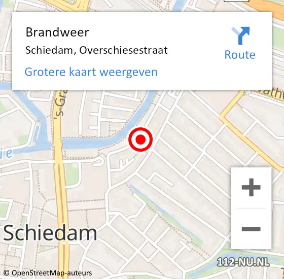 Locatie op kaart van de 112 melding: Brandweer Schiedam, Overschiesestraat op 8 mei 2024 19:08