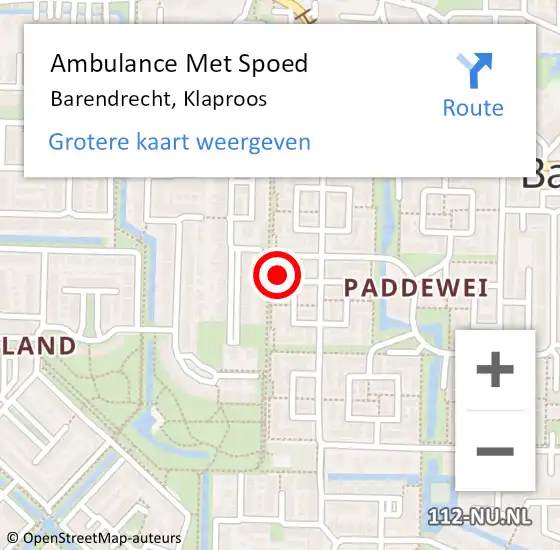 Locatie op kaart van de 112 melding: Ambulance Met Spoed Naar Barendrecht, Klaproos op 8 mei 2024 19:14