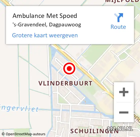 Locatie op kaart van de 112 melding: Ambulance Met Spoed Naar 's-Gravendeel, Dagpauwoog op 8 mei 2024 19:22