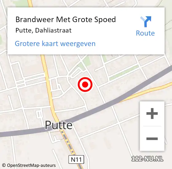 Locatie op kaart van de 112 melding: Brandweer Met Grote Spoed Naar Putte, Dahliastraat op 8 mei 2024 19:58