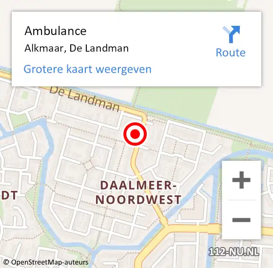 Locatie op kaart van de 112 melding: Ambulance Alkmaar, De Landman op 8 mei 2024 20:04