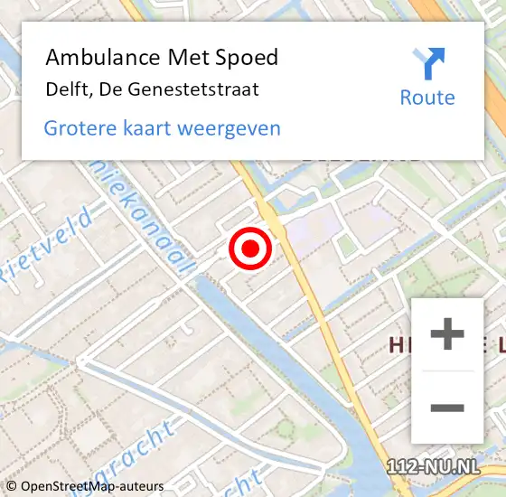 Locatie op kaart van de 112 melding: Ambulance Met Spoed Naar Delft, De Genestetstraat op 8 mei 2024 20:17