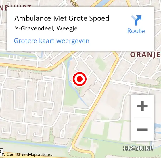 Locatie op kaart van de 112 melding: Ambulance Met Grote Spoed Naar 's-Gravendeel, Weegje op 8 mei 2024 20:19