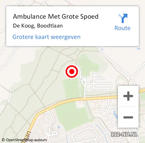 Locatie op kaart van de 112 melding: Ambulance Met Grote Spoed Naar De Koog, Boodtlaan op 8 mei 2024 20:28