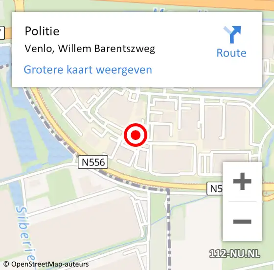 Locatie op kaart van de 112 melding: Politie Venlo, Willem Barentszweg op 8 mei 2024 20:50