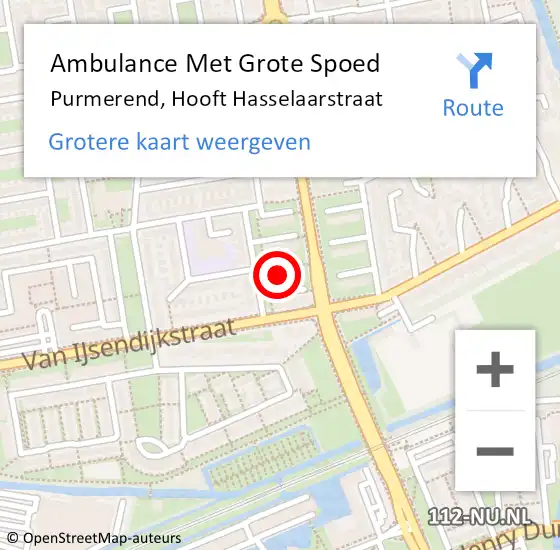 Locatie op kaart van de 112 melding: Ambulance Met Grote Spoed Naar Purmerend, Hooft Hasselaarstraat op 8 mei 2024 20:55