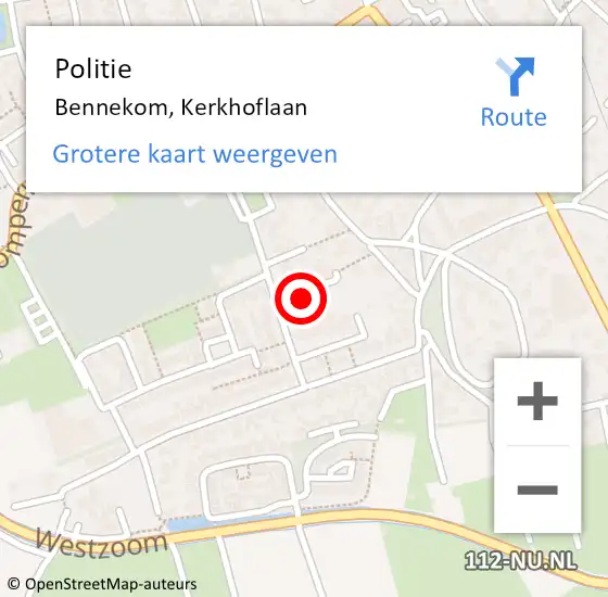 Locatie op kaart van de 112 melding: Politie Bennekom, Kerkhoflaan op 8 mei 2024 21:14