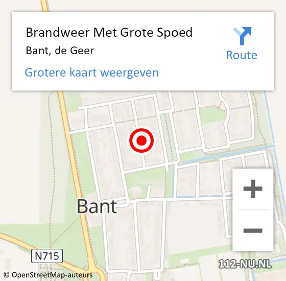 Locatie op kaart van de 112 melding: Brandweer Met Grote Spoed Naar Bant, de Geer op 8 mei 2024 21:14