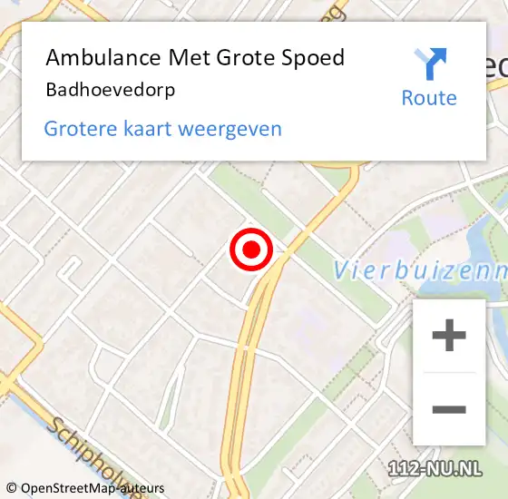 Locatie op kaart van de 112 melding: Ambulance Met Grote Spoed Naar Badhoevedorp op 8 mei 2024 21:20