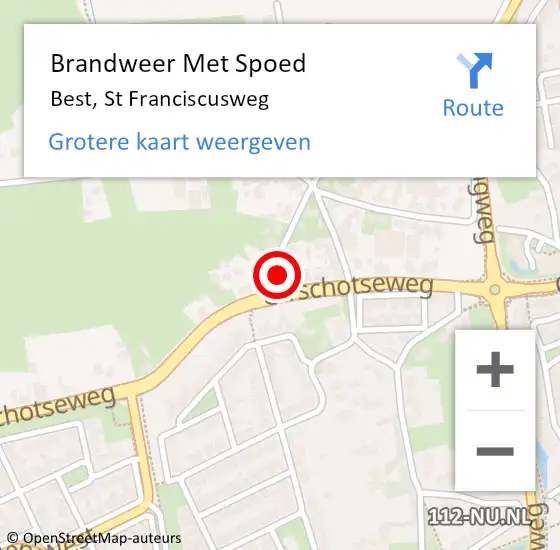 Locatie op kaart van de 112 melding: Brandweer Met Spoed Naar Best, St Franciscusweg op 8 mei 2024 21:43
