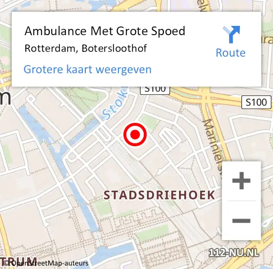 Locatie op kaart van de 112 melding: Ambulance Met Grote Spoed Naar Rotterdam, Botersloothof op 8 mei 2024 21:55