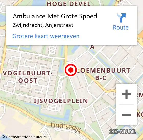 Locatie op kaart van de 112 melding: Ambulance Met Grote Spoed Naar Zwijndrecht, Anjerstraat op 8 mei 2024 21:58