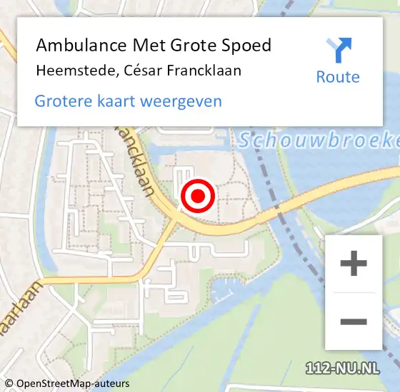 Locatie op kaart van de 112 melding: Ambulance Met Grote Spoed Naar Heemstede, César Francklaan op 8 mei 2024 22:34