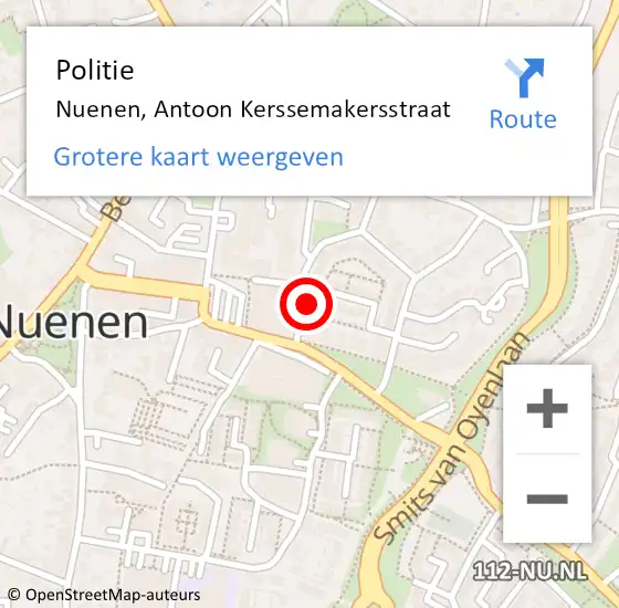 Locatie op kaart van de 112 melding: Politie Nuenen, Antoon Kerssemakersstraat op 8 mei 2024 22:49