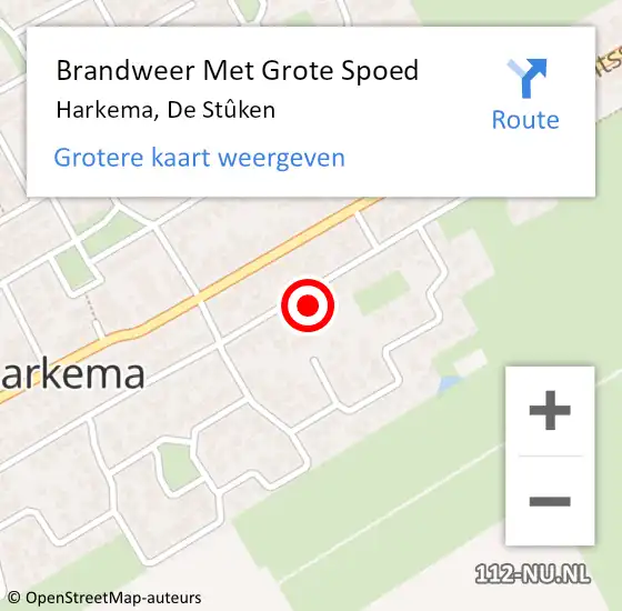 Locatie op kaart van de 112 melding: Brandweer Met Grote Spoed Naar Harkema, De Stûken op 8 mei 2024 23:02